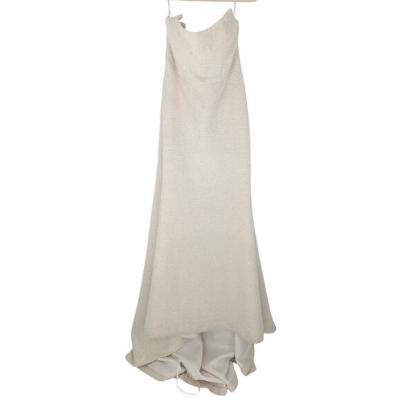 Watters Addie Wedding Gown Size 14 Ivory Beaded Strapless Bridal Dress Tweed - Picture 5 of 8